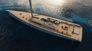 Mar Abierto - Líneas de agua modernas y doble pala de timón en un velero que asp