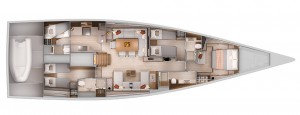 Mar Abierto La distribución estándar ofrece cuatro cabinas dobles con baño y un 